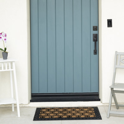 Clara Black Hexagon Non-Slip Outdoor Coir Doormat