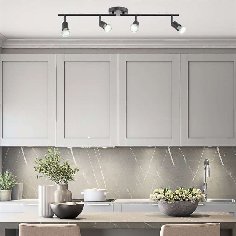 Luminaire mural / plafonnier directionnel moderne 4 lumières 26,5 po Kira Home Langford + ampoules DEL 4 W, têtes réglables, finition nickel brossé