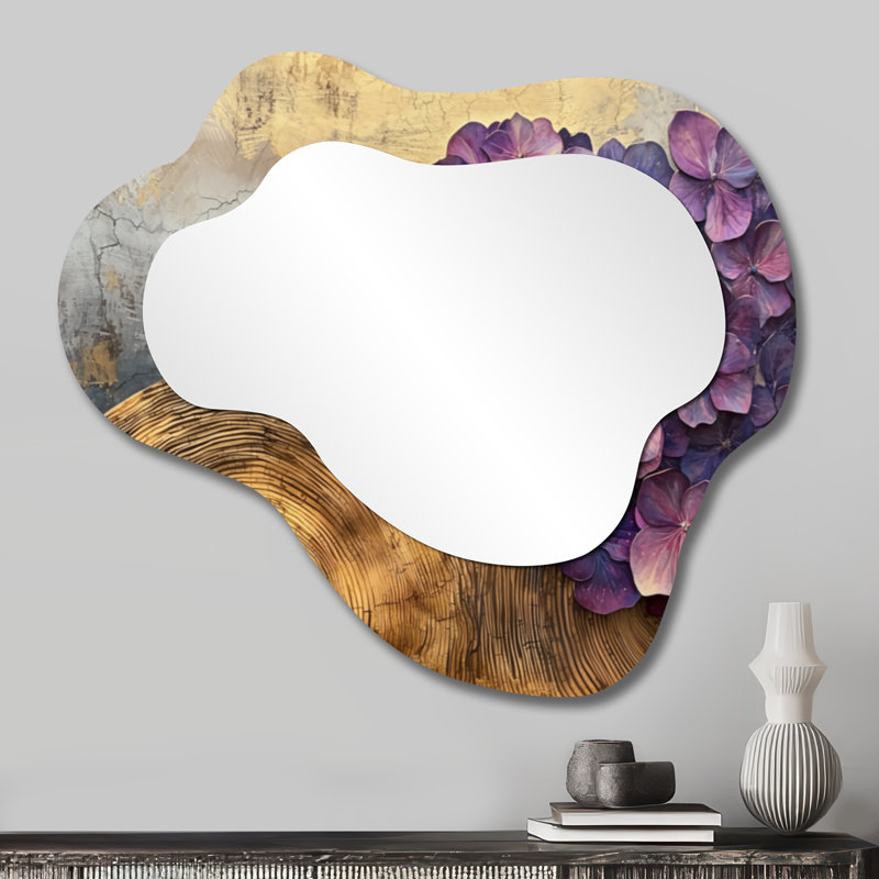 Lavande fleurs d'hortensia sur glissoire en bois - miroir mural décoratif hortensia, miroir de coiffeuse traditionnel, imprimé sur métal