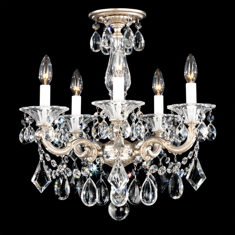 La Scala 5 - Light Glass Chandelier, Handcut Clear, Antique Silver