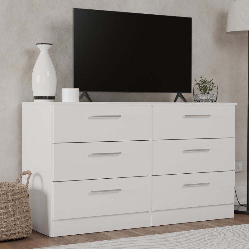 Commode large à 6 tiroirs Keito - rangement dans la chambre à coucher - l 50,39 po, Blanc