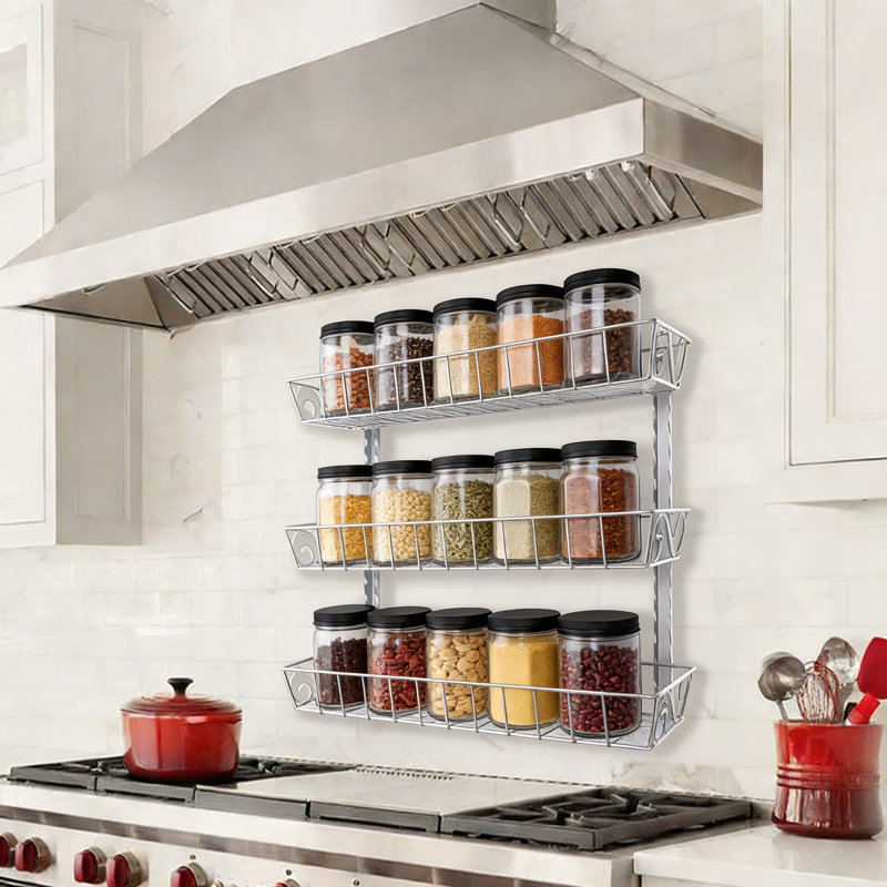 Support à épices à fixation murale réglable à 3 niveaux avec tablettes personnalisables pour la cuisine, le garde-manger et la salle de bain