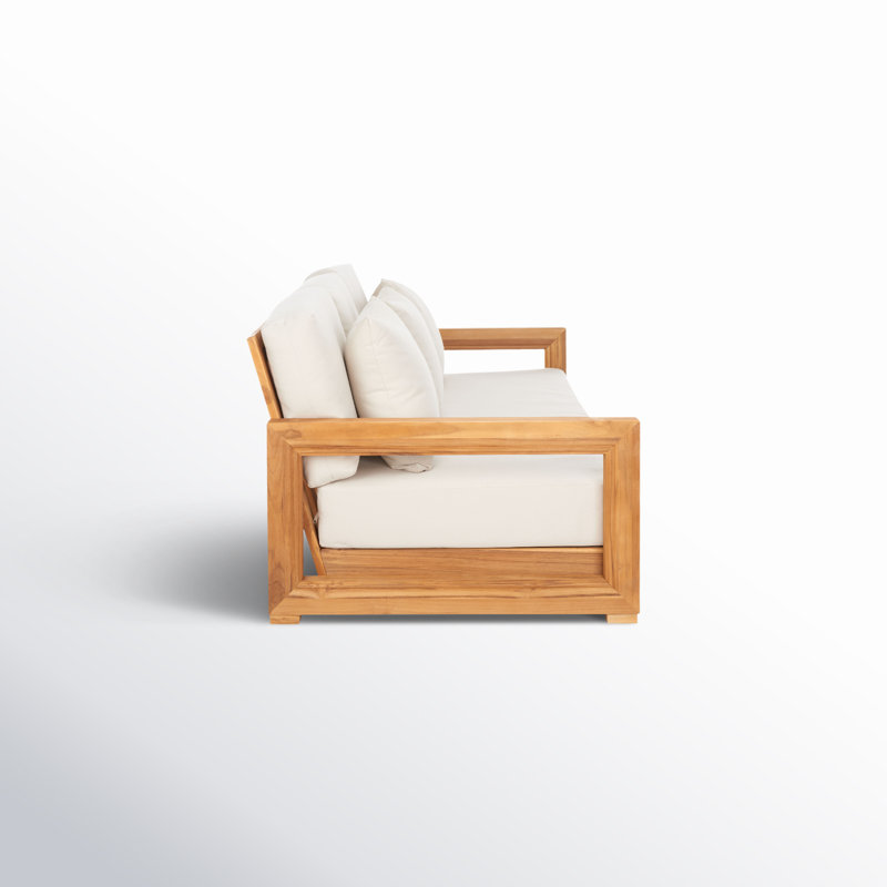 Montford Teak Patio Sofa with Cushions, Beige Melrose