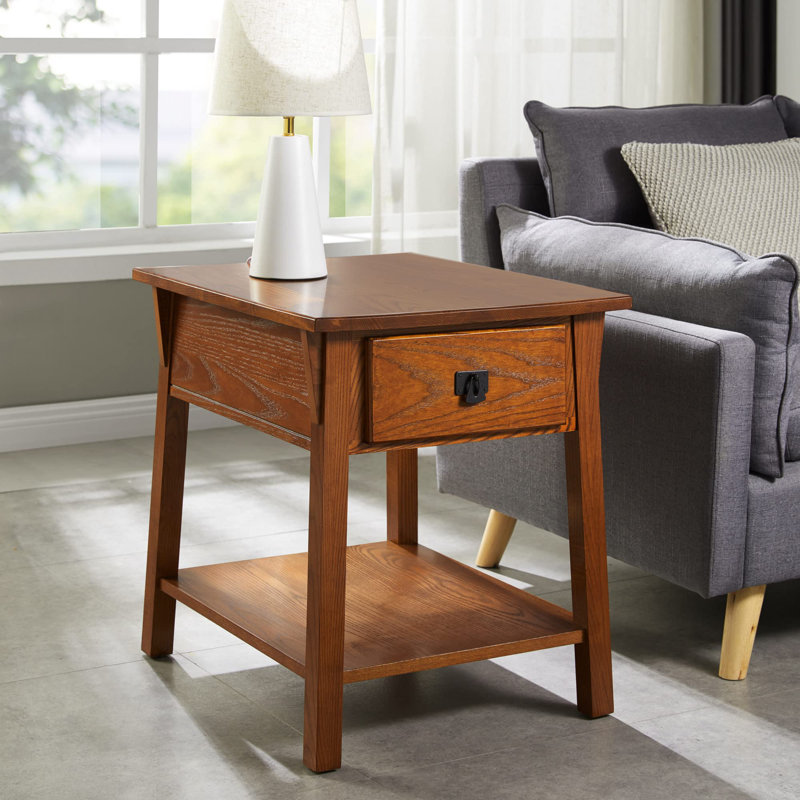 Table d'appoint en bois de chêne massif Mission +, H 24,02 po x l 20 po x P 24,02 po, Marron foncé