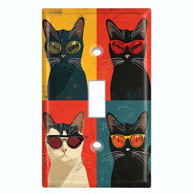 Couvercle de plaque d'interrupteur en métal; Bascule de taille standard US 1 Gang - Portraits de chats sympas