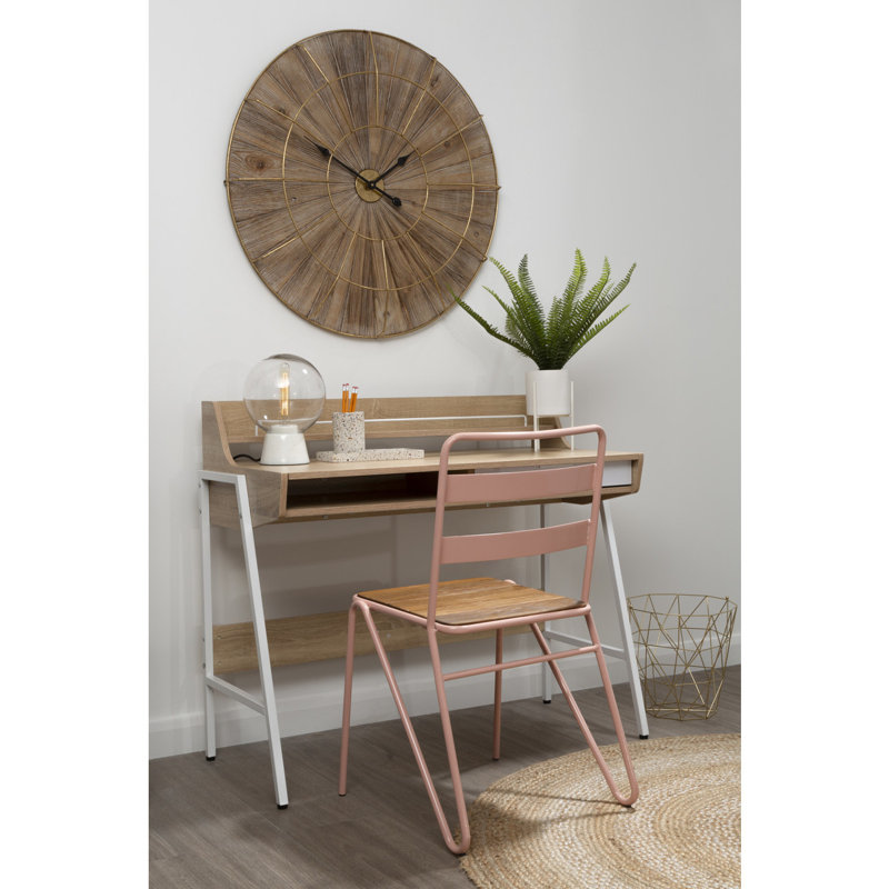Octa Metal Base Writing Desk, White, Natural