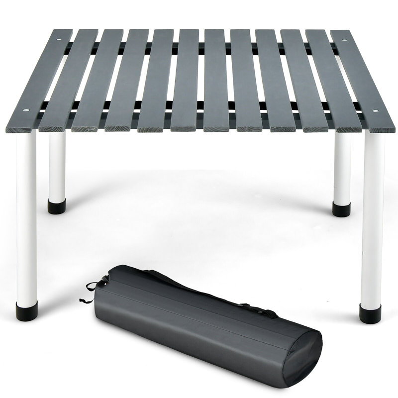 Table de camping pliante en bois Jadiel, Gris / blanc