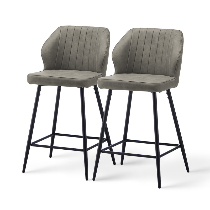 Konate Upholstered Counter Stool with Metal Frame, Light Grey