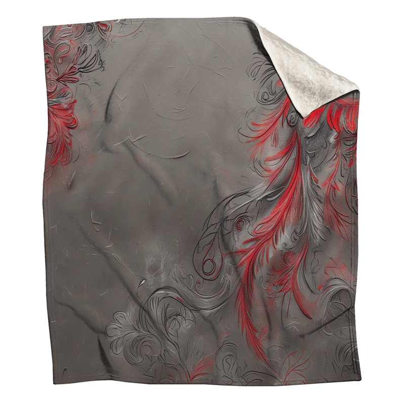 Couvertures florales rouges et grises, 60in W x 80in H
