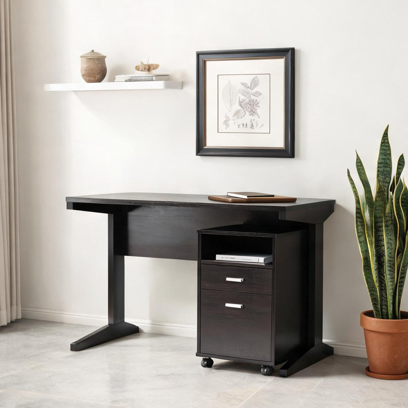 Bureau d'ordinateur à finition brune avec classeur détaché, solution d'espace de travail compacte, style traditionnel, largeur de 47,25 pouces