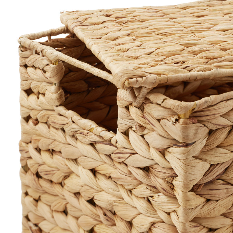 Casafield Water Hyacinth Storage Baskets with Lids, Set of 3 Woven Nesting Bins, Natural