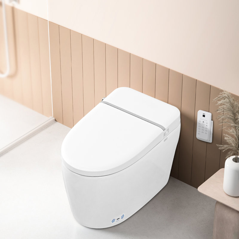 Smart Toilet Bidet With Self-Cleaning Nozzle, Heated Seat, Night , Knob Flush, Blackout Flushing, Silent Slow Descent, Soft Close, Auto 3 Temperature Settings, White Side Remote Control, Down, Options