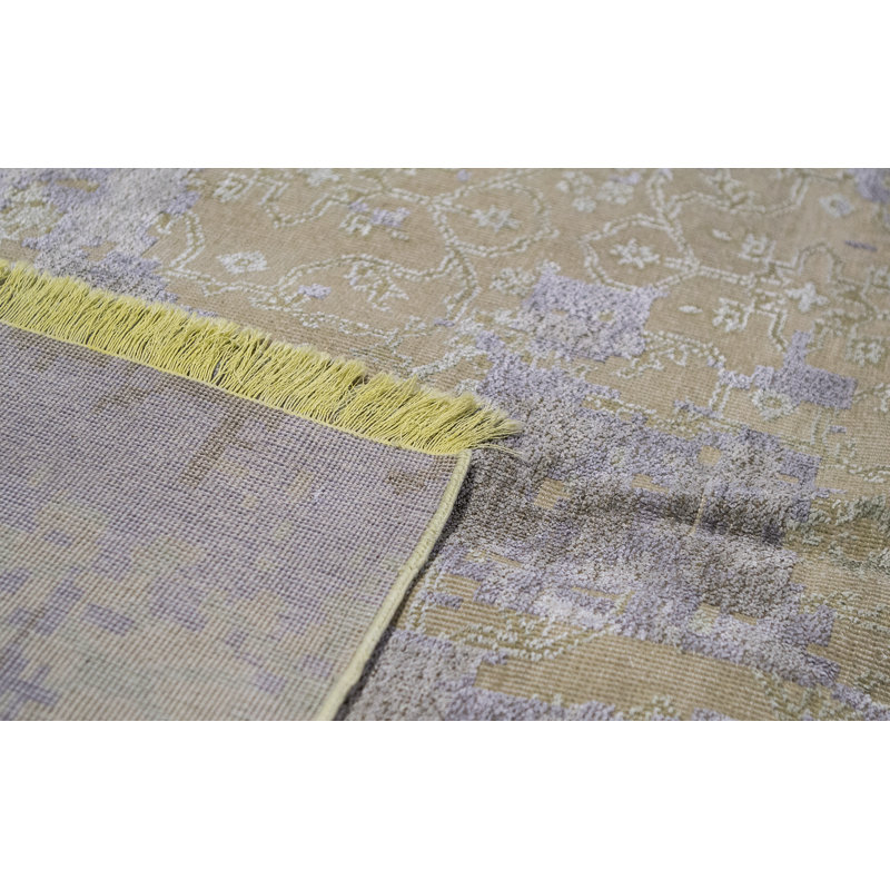 Tapis doré et gris noué à la main de haute qualité