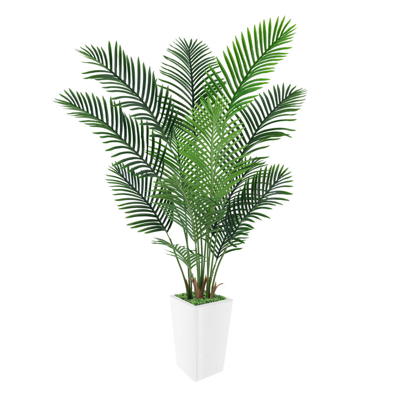 Palmier artificiel Paislee 6 pi, faux palmier avec grande jardinière blanche, feuilles réalistes