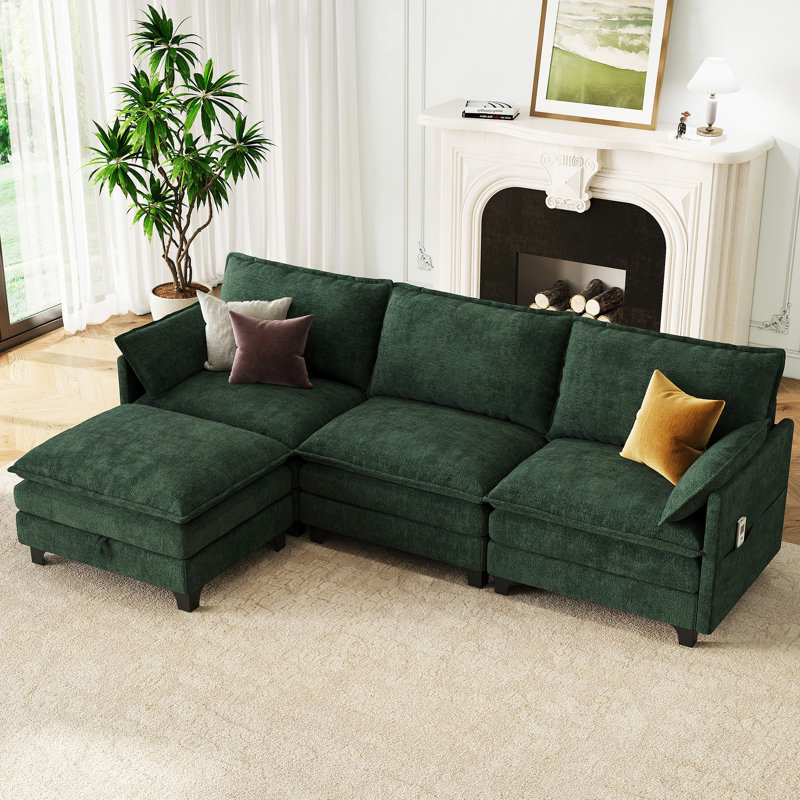 105.9'' Wide L-Shaped Comfy Cloud Couch - Chenille Upholstered 4-Seater Sofa for Your Living Room, Green