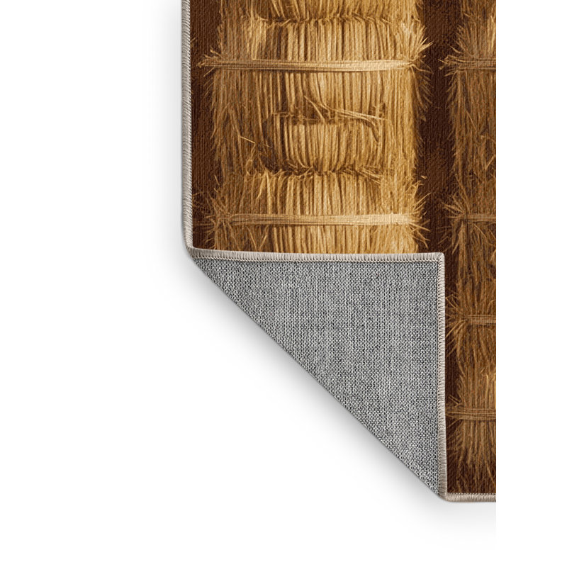Washable Hay Bales Farm Area Rug, Round 5'
