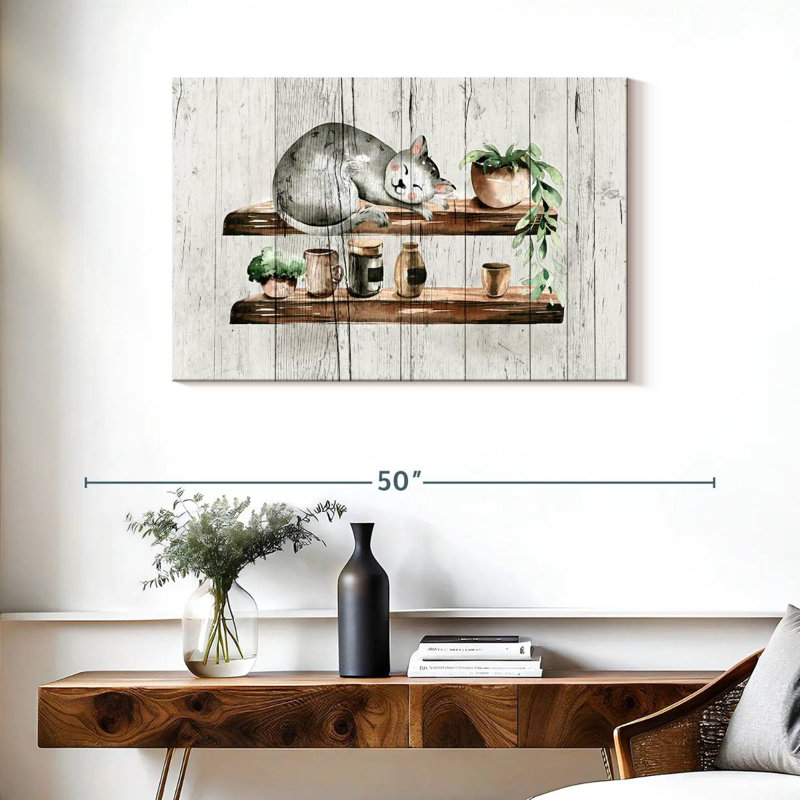 Chat endormi Brampt sur bois, H 24 po x l 36 po