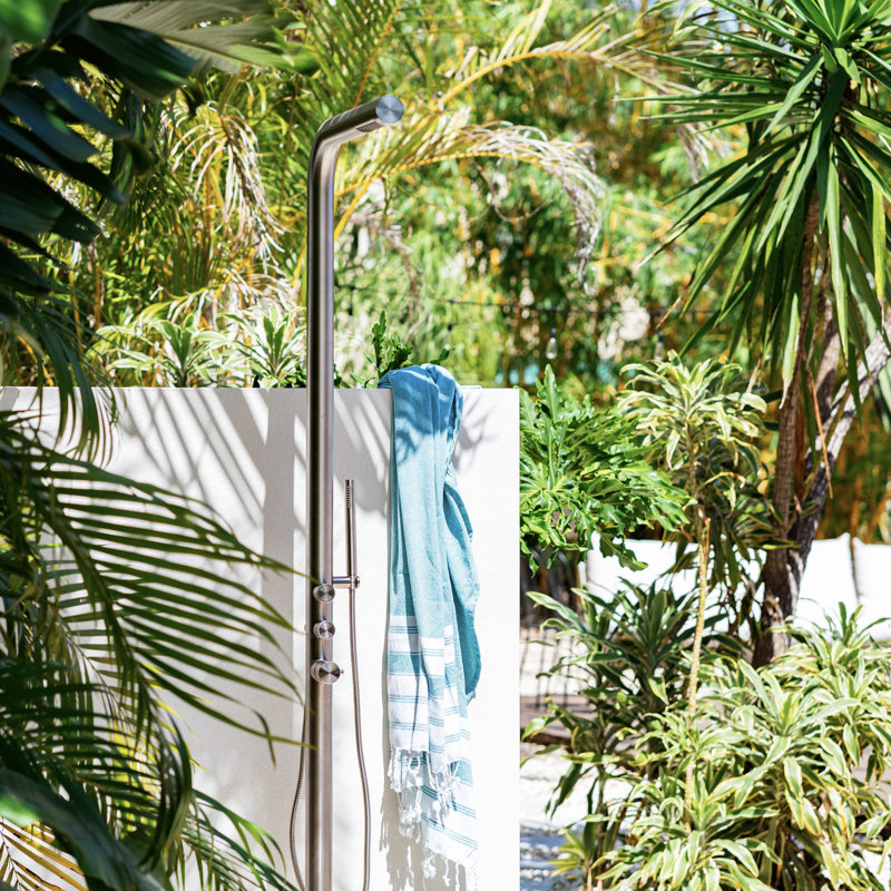 Pulsar 05 Freestanding Outdoor Shower with Hand Shower, Brushed Stainless
