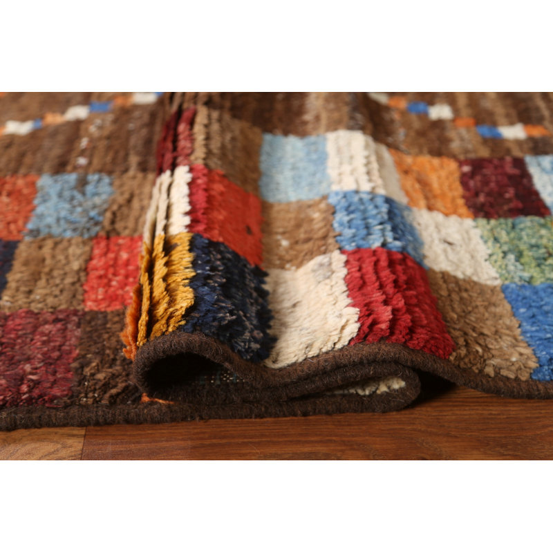Tapis unique en laine noué à la main brun 7 pi 1 po x 9 pi 7 po New Age