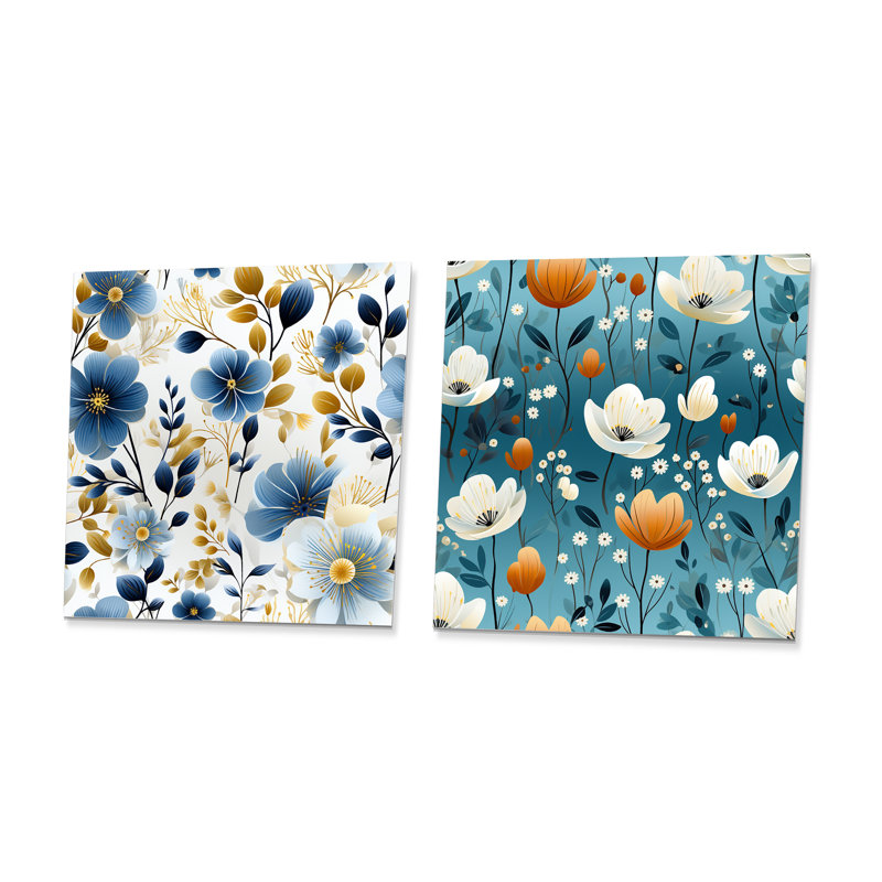 Tyngsborough - Ensemble de 2 carrés de salon muraux floraux en métal, H 16 po x l 32 po