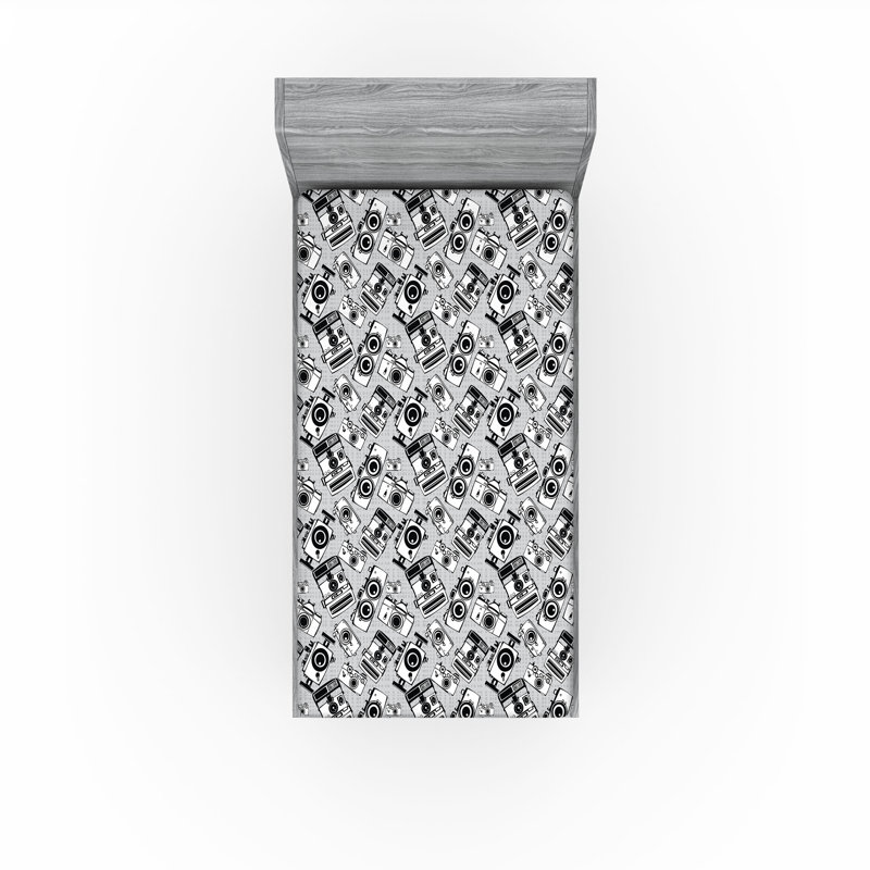 Ambesonne Hipster, ensemble de 2 drapeaux photo rétro gris pâle / blanc, Drap-housse de taille simple