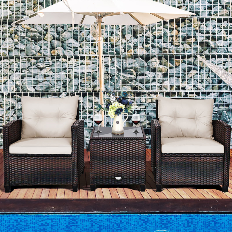 Chunn 2 - Person Patio Conversation Set with Cushions, White, Brown