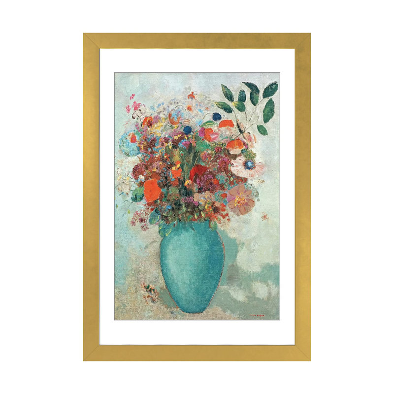«Flowers in a Turquoise Vase», c.1912 - reproduction d'art mural - papier d'art encadré, H 24 po x l 16 po, Doré