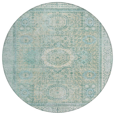 Machine Washable Indoor/Outdoor Xhevrie Turquoise Rug