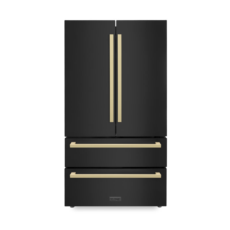 36" Autograph Edition 22.5 Cu. Ft 4-door French Door Refrigerator with Ice Maker in Black Stainless Steel with Champagne Bronze Square Handles