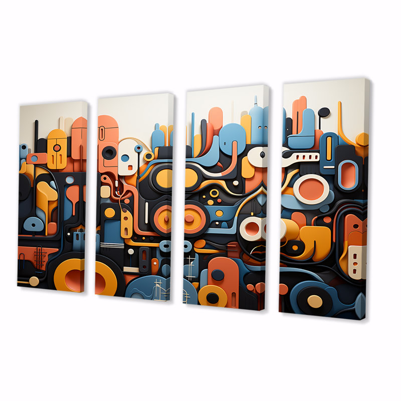 Ensemble de 4 décorations murales abstraites bleues et bleues Fusion I - Abstract Modern Shapes, H 28 po x l 48 po