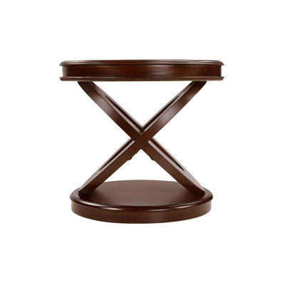 Retro Round Wooden End Table, Sofa Side Table With X-Shape Base