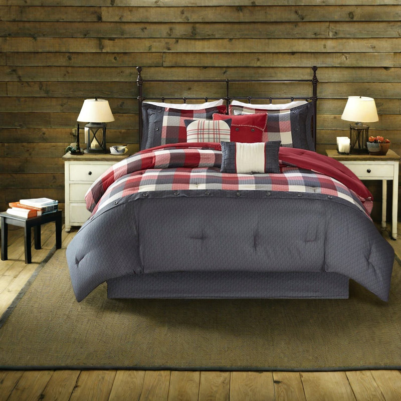 Ensembles de literie en polyester Cozy King, maison de ferme à chevrons rouge