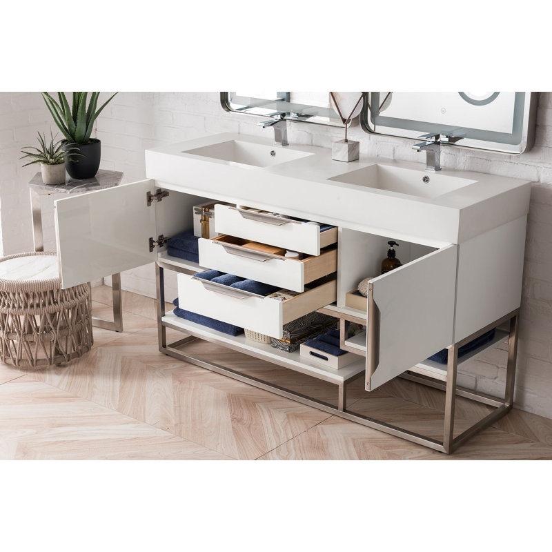 Samorah 59'' W Double Vanity, Latte Oak, Radiant Gold, White