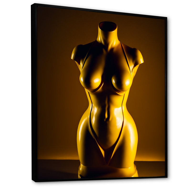 Mannequin de robe d'or élégant II - reproduction sur toile, H 32 po x l 24 po x P 1 po, Toile avec cadre flottant noir