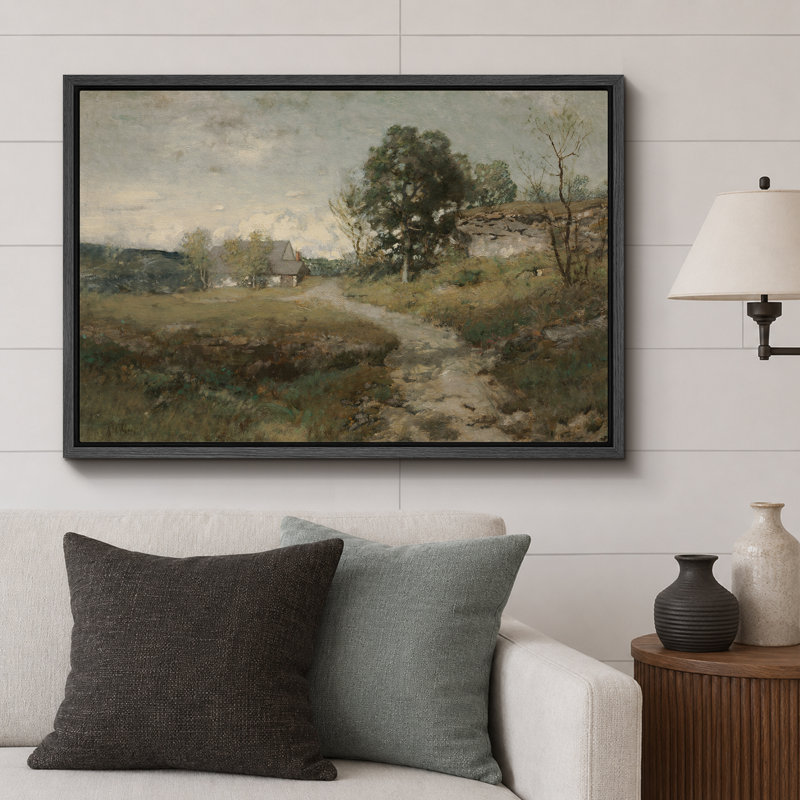 «Rustic Countryside», campagne de campagne, H 24 po x l 36 po, Cadre flottant noir