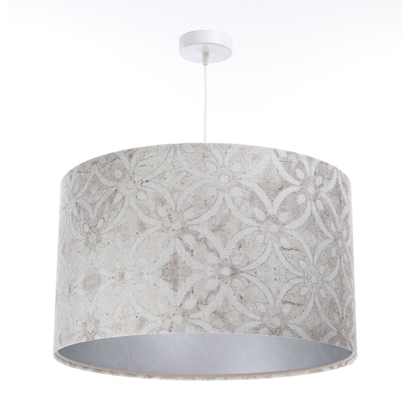 1 - Light Silver Drum Pendant, 107cm H x 40cm W x 40cm D