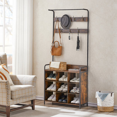 Coat Rack, Hall Tree With Shoe Rack For Entryway, 3-In-1 Entryway Coat Rack And Storage Rack, With 7 Hooks, A Hanging Rod