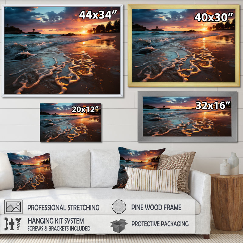 Sunset Horizon I, reproduction d'art sur toile, Cadre simple blanc, H 12 po x l 20 po x P 1 po