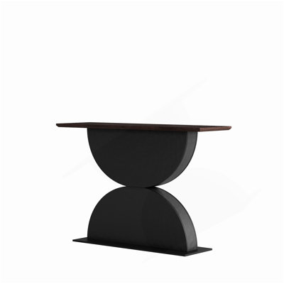 47''Double Semi-Circles 3D Hammer-Shaped Texture Base Wood Console Table With Led Light Entryway Table Modern Console Table,Sofa Console Tables For Living Room