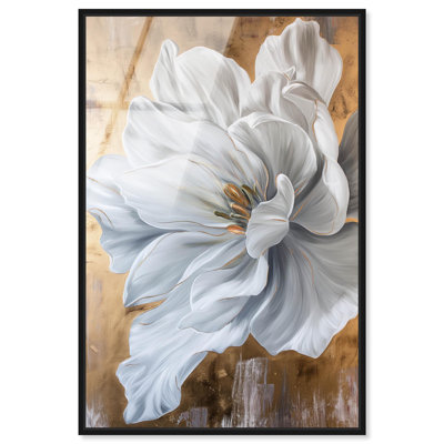Art floral en verre acrylique encadré à pétales blancs Bloom par Art Remedy, cadre noir, 30 x 45