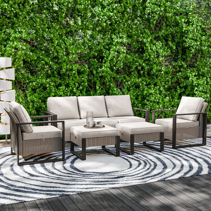 Brayson Wicker 5 - Person Patio Conversation Set with Cushions, Beige