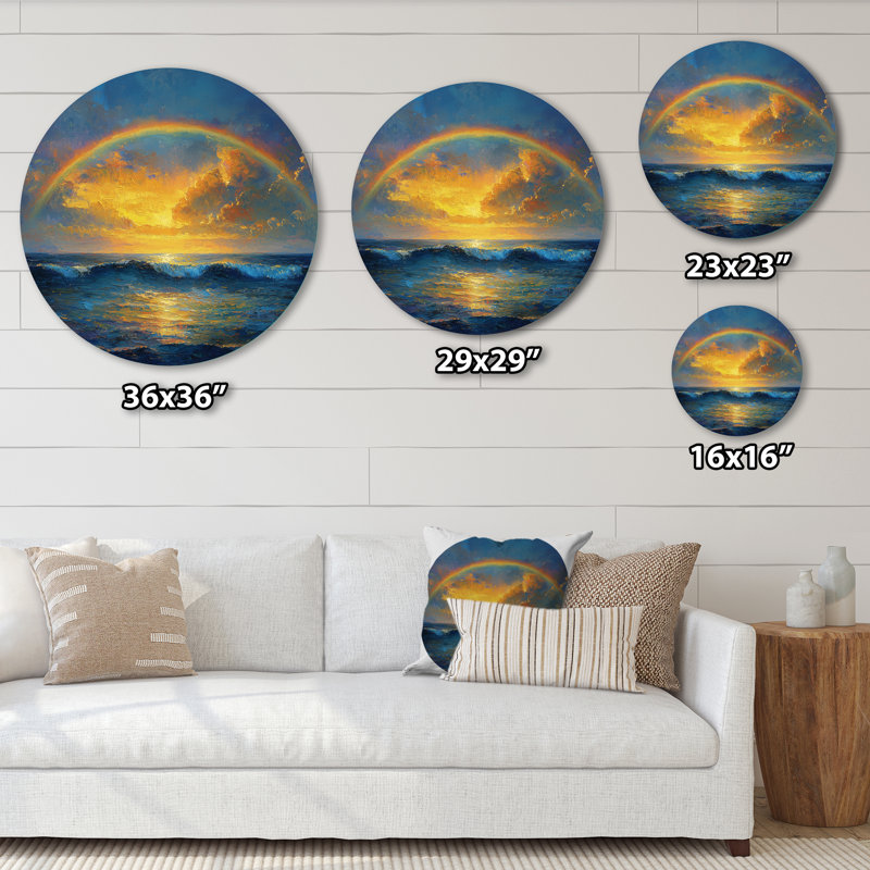 «Rainbow On The Ocean Harmony II», art mural métallique bleu traditionnel, H 16 po x l 16 po