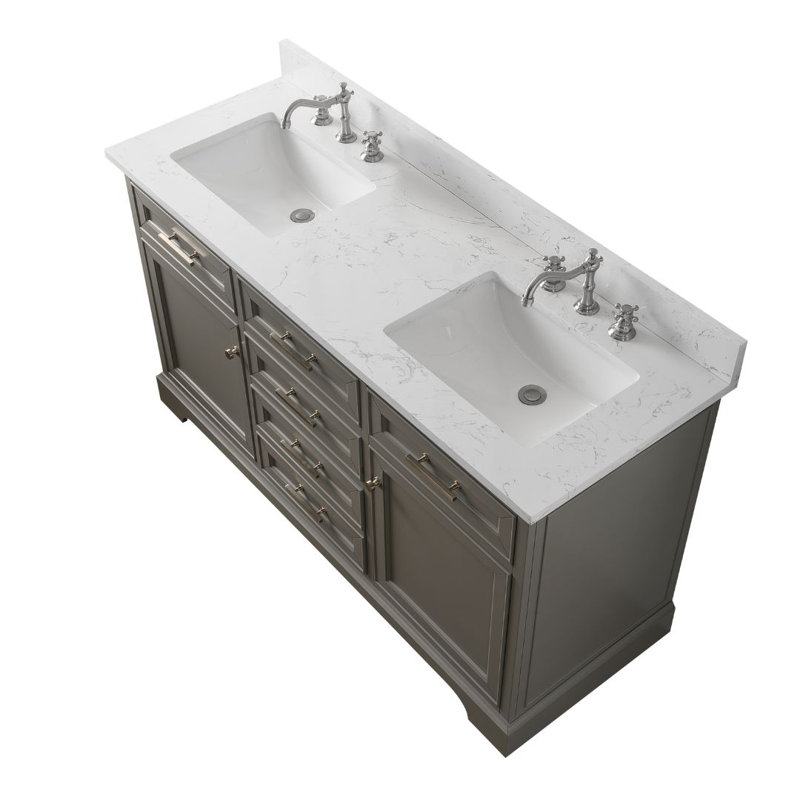 Thompson 60" W Double Vanity, Gray/Brushed Nickel