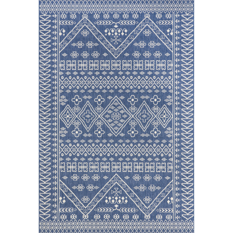 Royalston Power Loom Tribal Blue Indoor/Outdoor Patio Rug