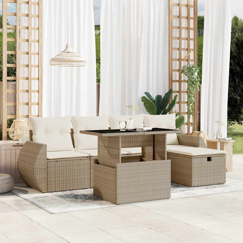 Vidaxl 6-Tlg. Garten-Sofagarnitur Mit Kissen Schwarz Polyrattan