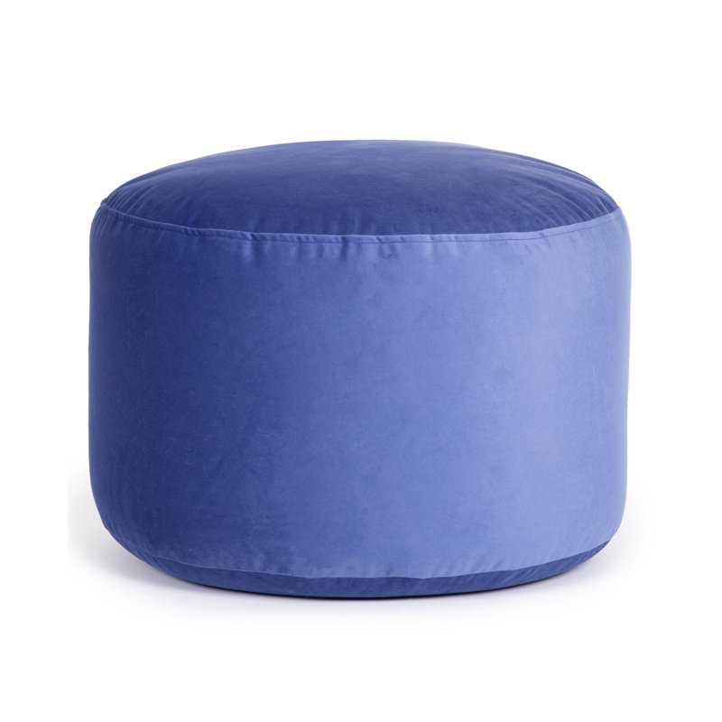 Pouf rond en velours de 20 po Franka, Velours bleu