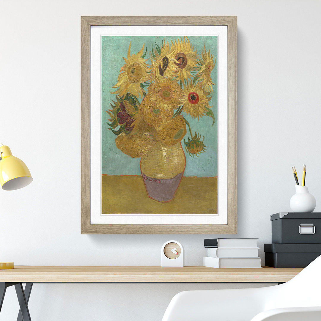 Vase with Twelve Sunflowers by Vincent Van Gogh - Framed Print