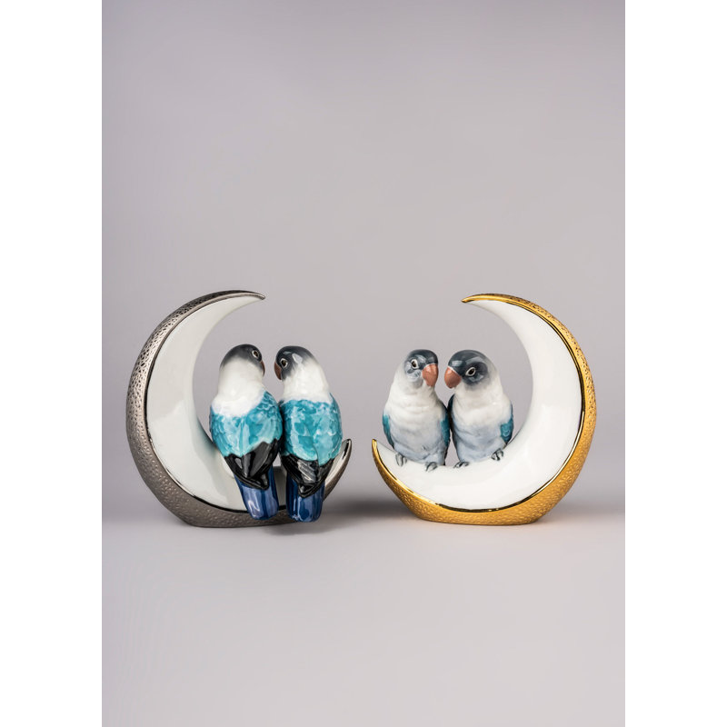 Fly Me to the Moon Birds Figurine, Silver Lustre
