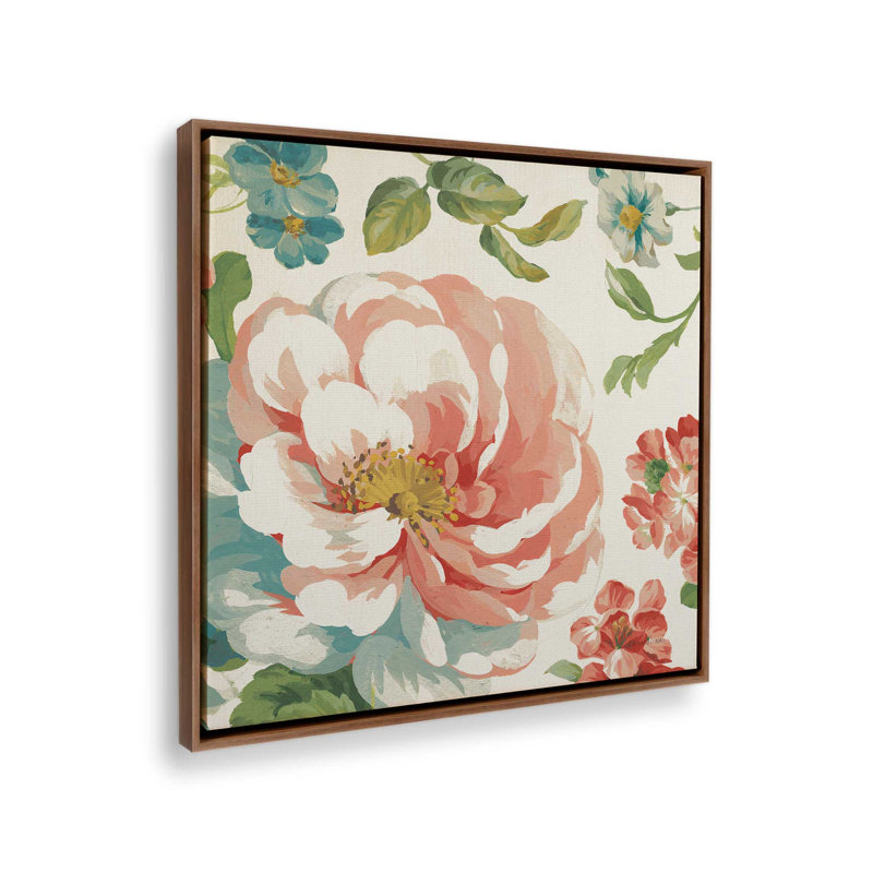 «Elegant Floral III» par Danhui Nai, reproduction d'art, 36 W x 36 H, Brown, Toile avec cadre