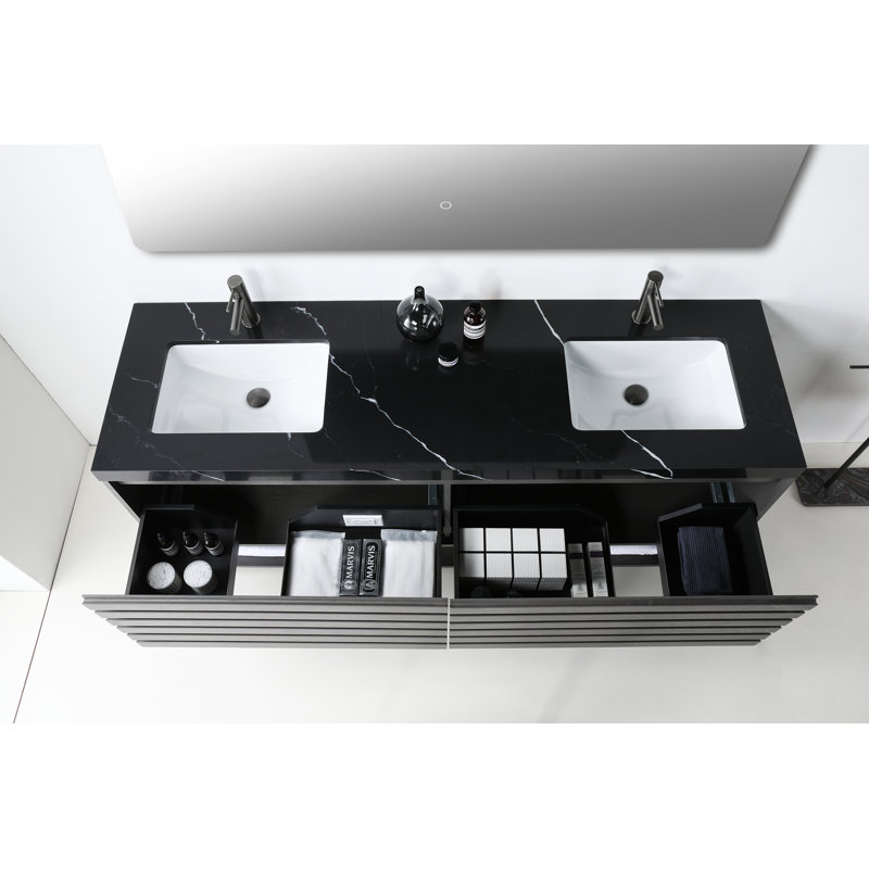 Matera 72" W Double Vanity, Black, Charcoal